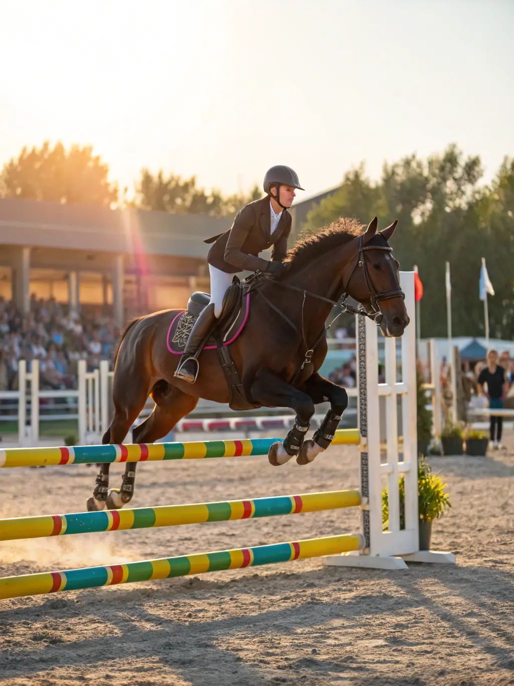 A competitive rider is skillfully navigating a show jumping course at an event hosted by AFAE LES CAVALIERS DU CAUSSE, demonstrating athleticism and precision.